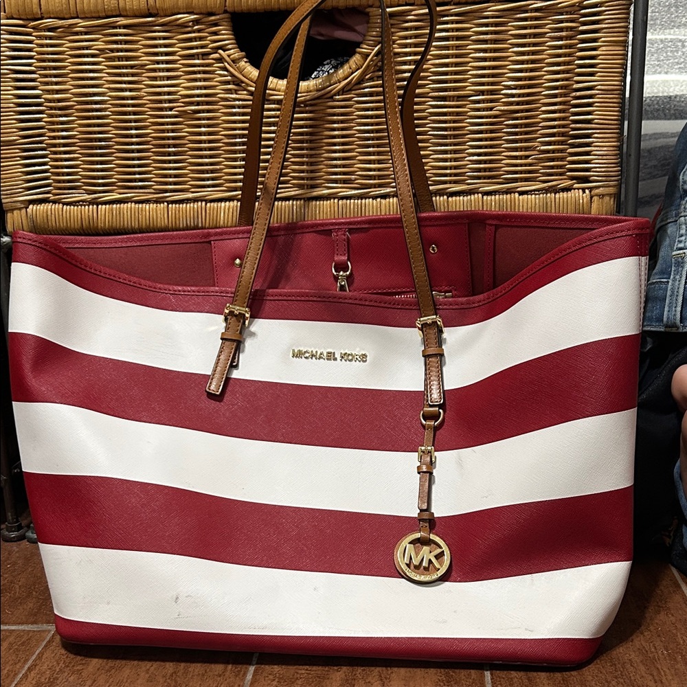 Michael Kors Bold Red and White Tote